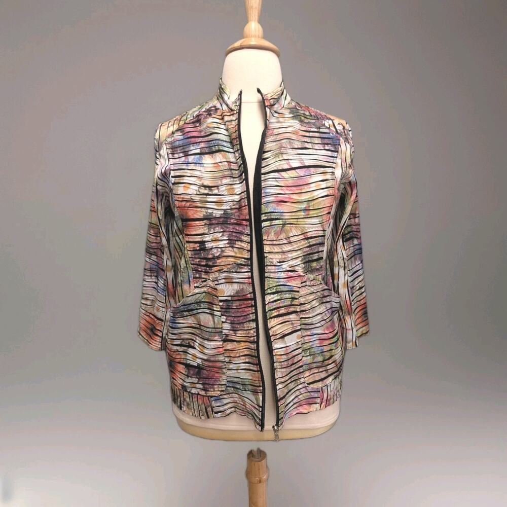 Toni Morgan Colorful Full Zip Floral Print Lightweight Jacket Pockets XL